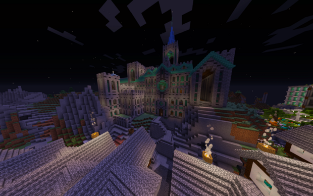 A picture showing Sein's Cathedral, taken over Nibel's old town.